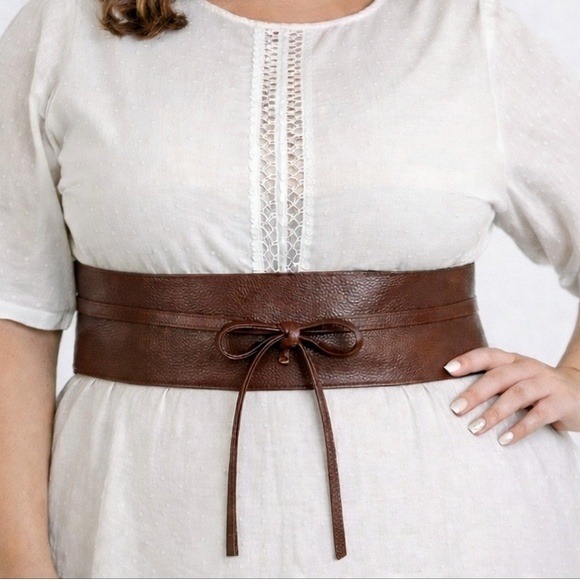 Boutique Accessories - Plus Faux leather dark brown corset wide waist Belt Classic Western wrap obi